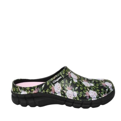 Clogees Womens Garden Clog Black Roses